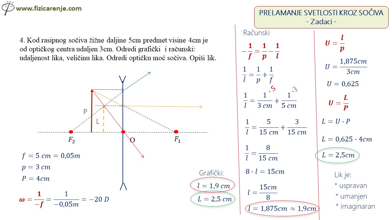 Zadaci - Prelamanje svetlosti kroz sočiva (drugi deo)