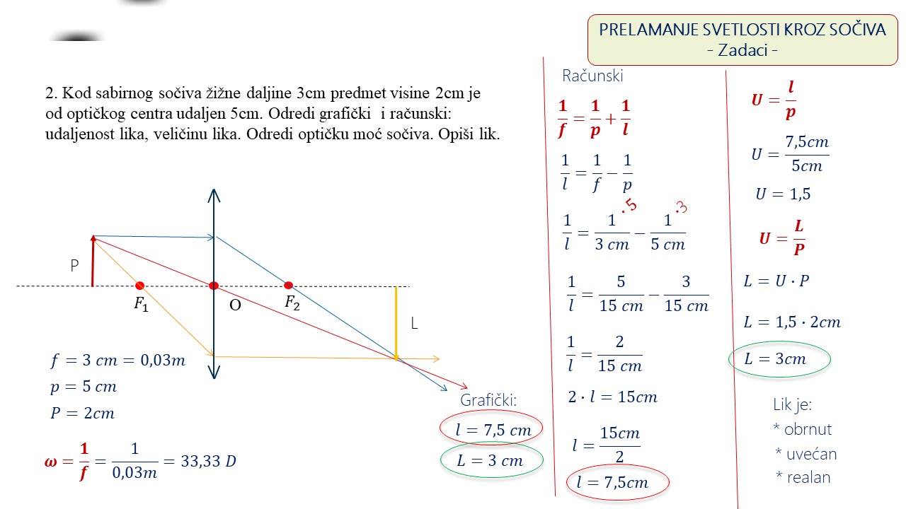 Zadaci - Prelamanje svetlosti kroz sočiva (prvi deo)