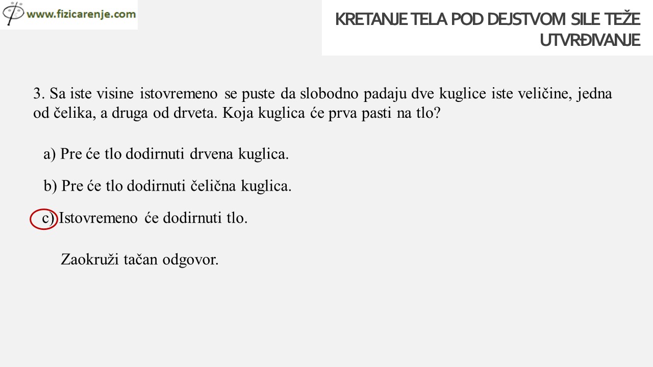 Kretanje pod dejstvom sile teže utvrđivanje