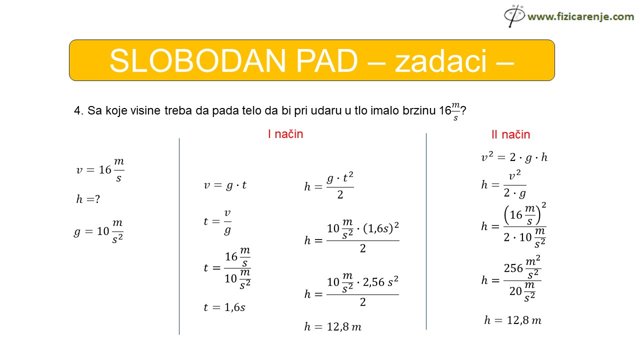 Slobodan pad zadaci