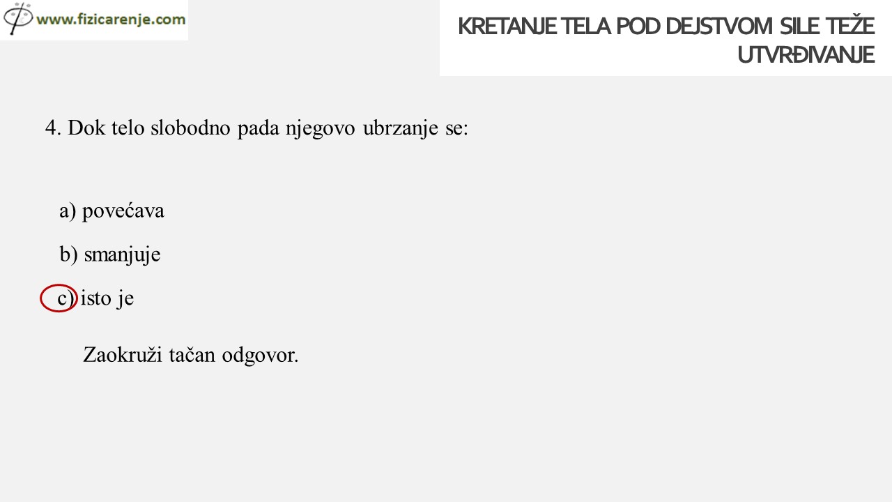 Kretanje pod dejstvom sile teže utvrđivanje