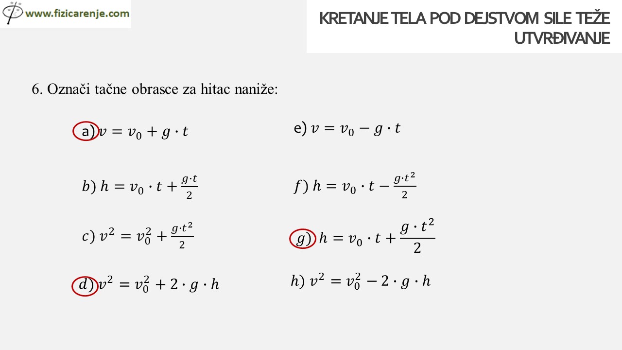 Kretanje pod dejstvom sile teže utvrđivanje