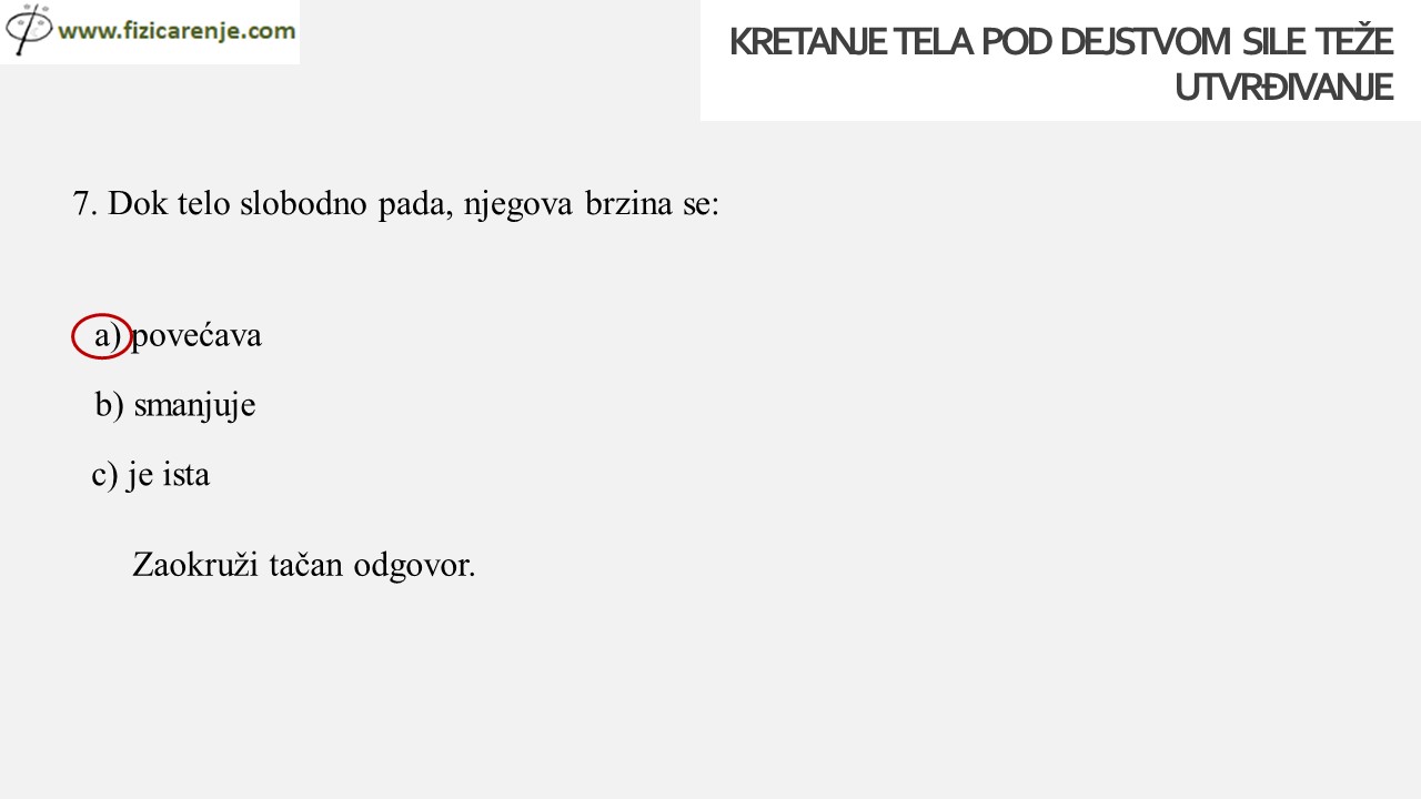 Kretanje pod dejstvom sile teže utvrđivanje