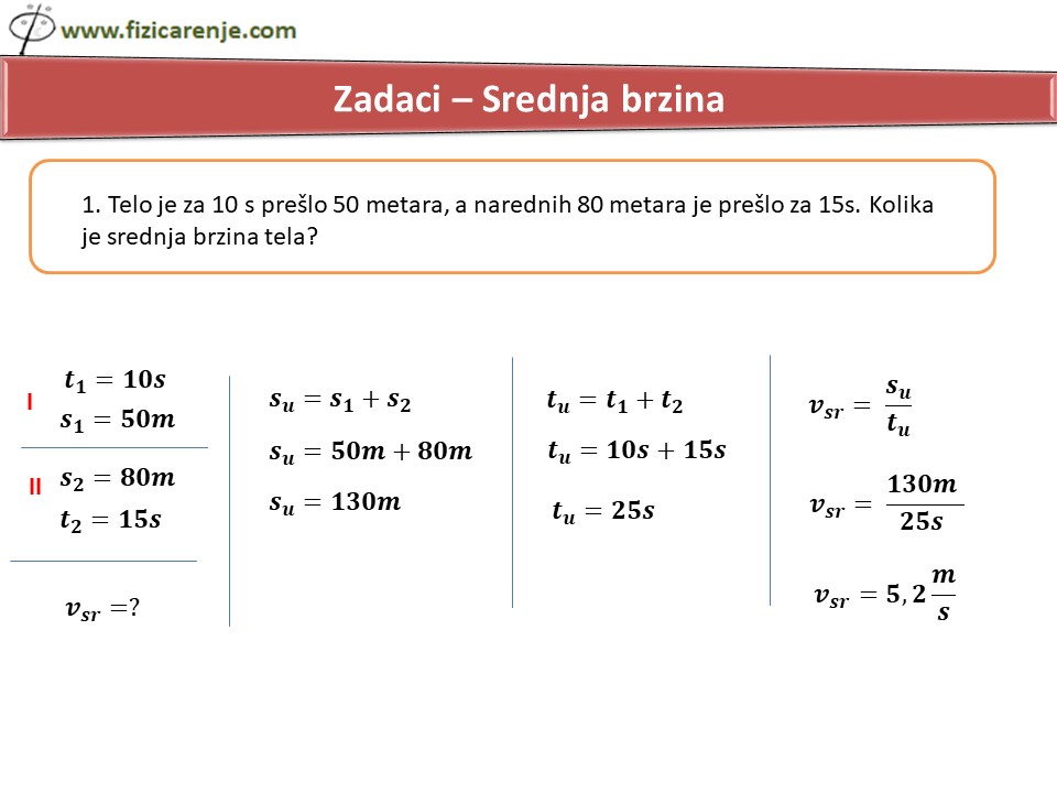 zadaci srednja brzina