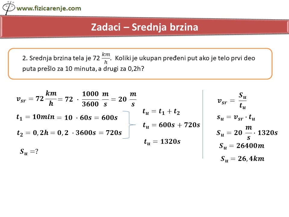 zadaci srednja brzina