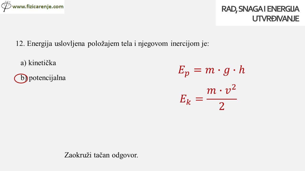 RAD SNAGA ENERGIJA utvrdjivanje