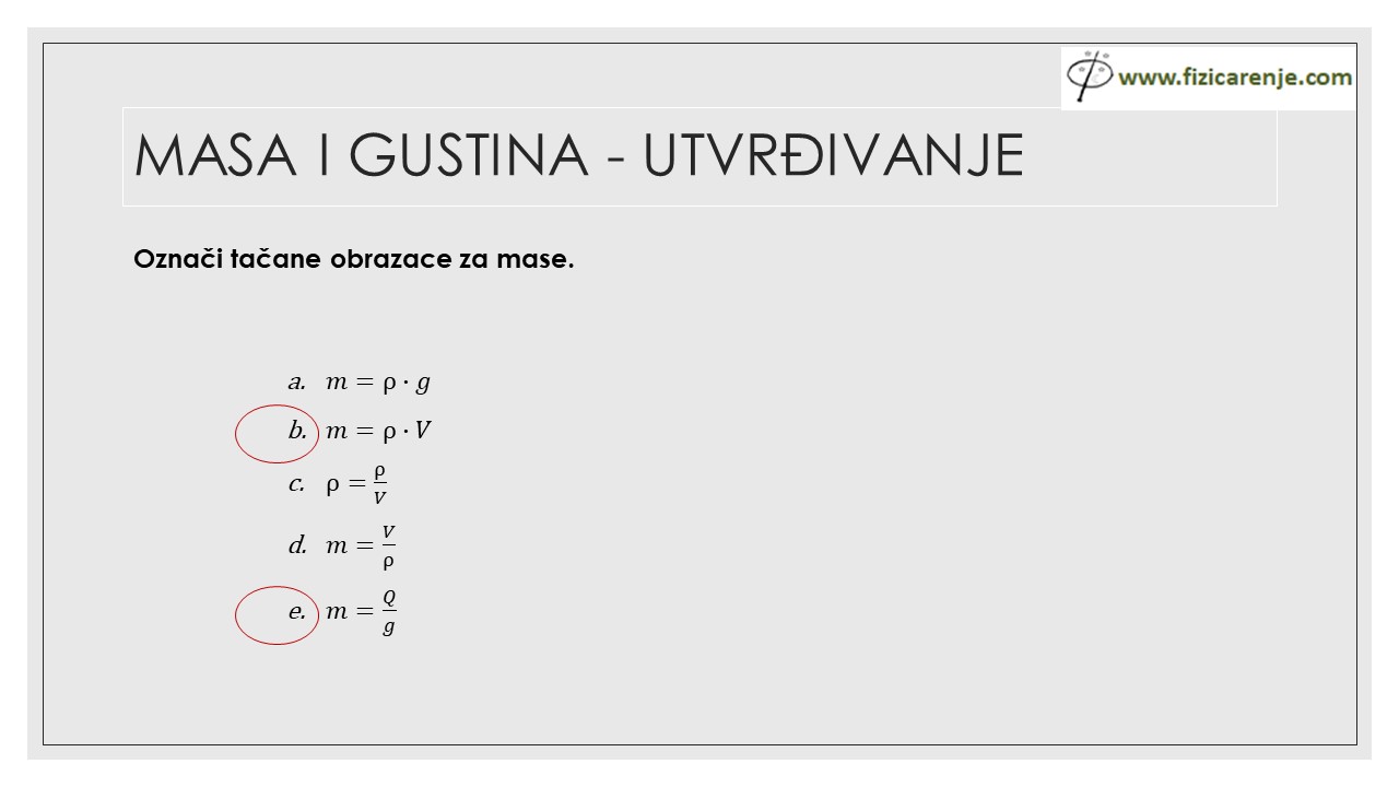 masa i gustina utvrđivanje fizika 6 razred