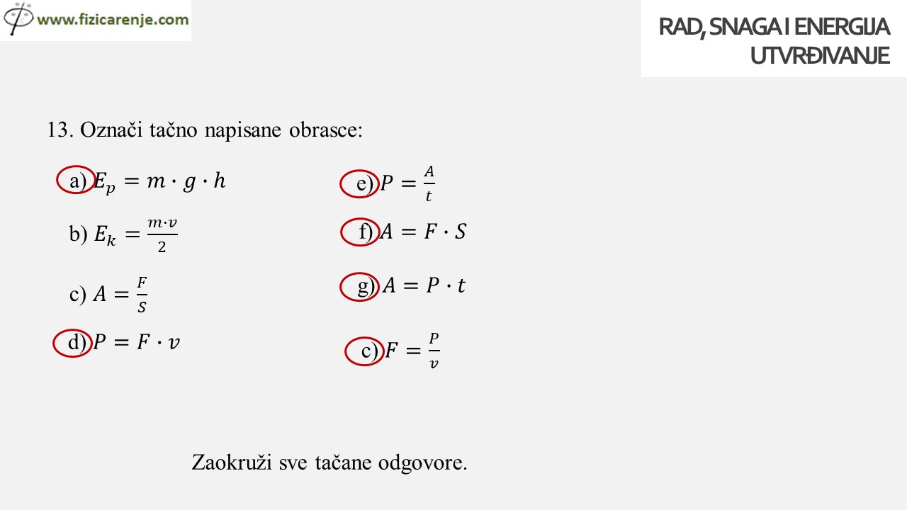 RAD SNAGA ENERGIJA utvrdjivanje