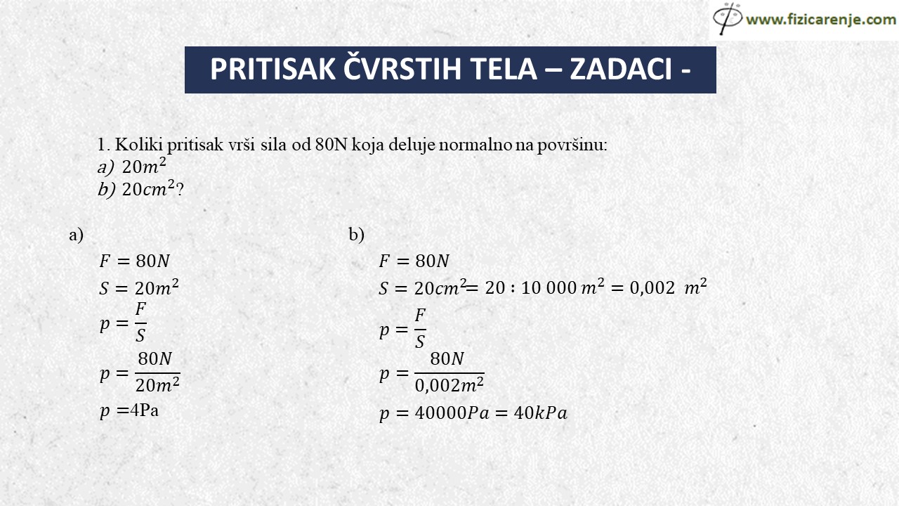 pritisak čvrstih tela zadaci