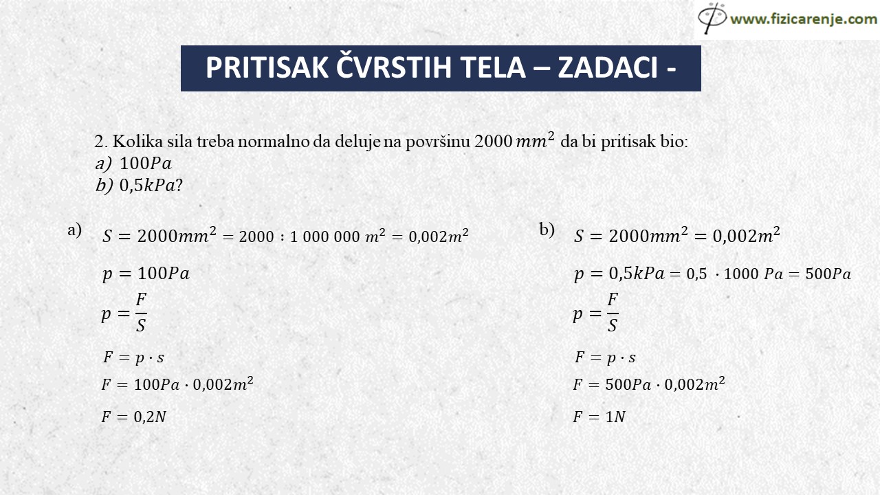 pritisak čvrstih tela zadaci