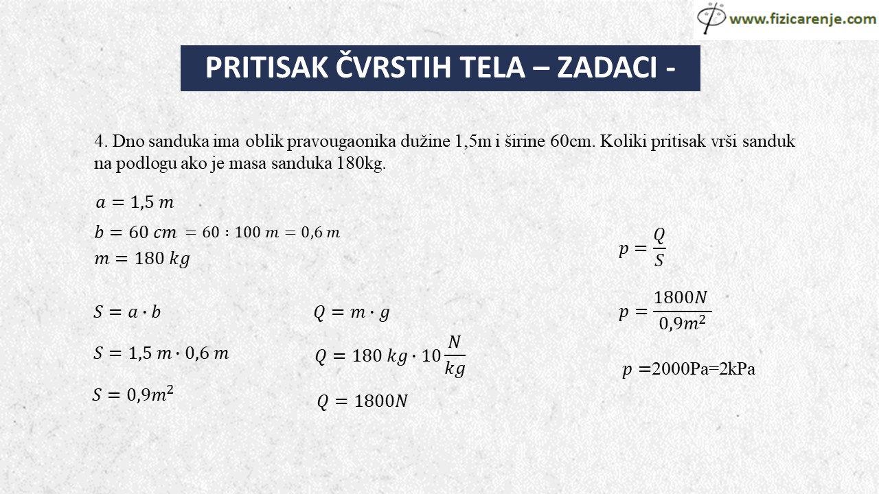 pritisak čvrstih tela zadaci