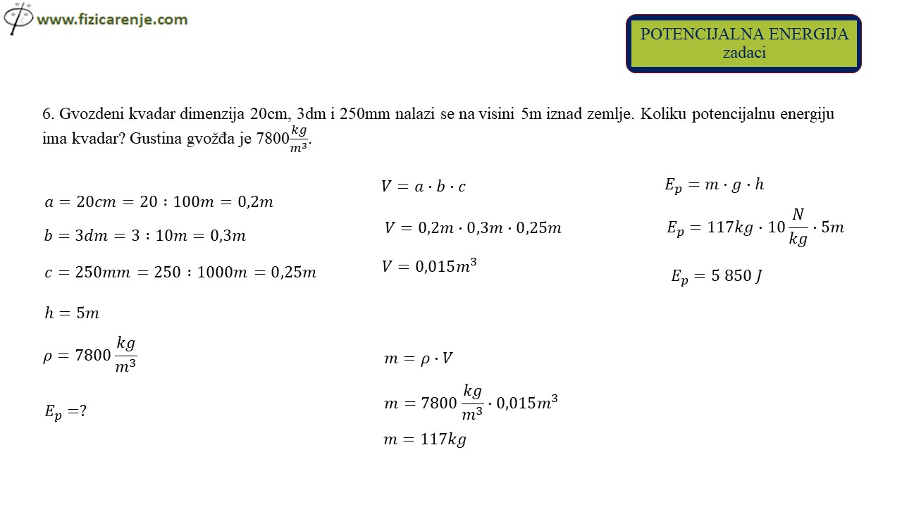 Potencijalna energija zadaci