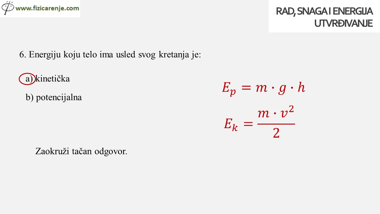 RAD SNAGA ENERGIJA utvrdjivanje