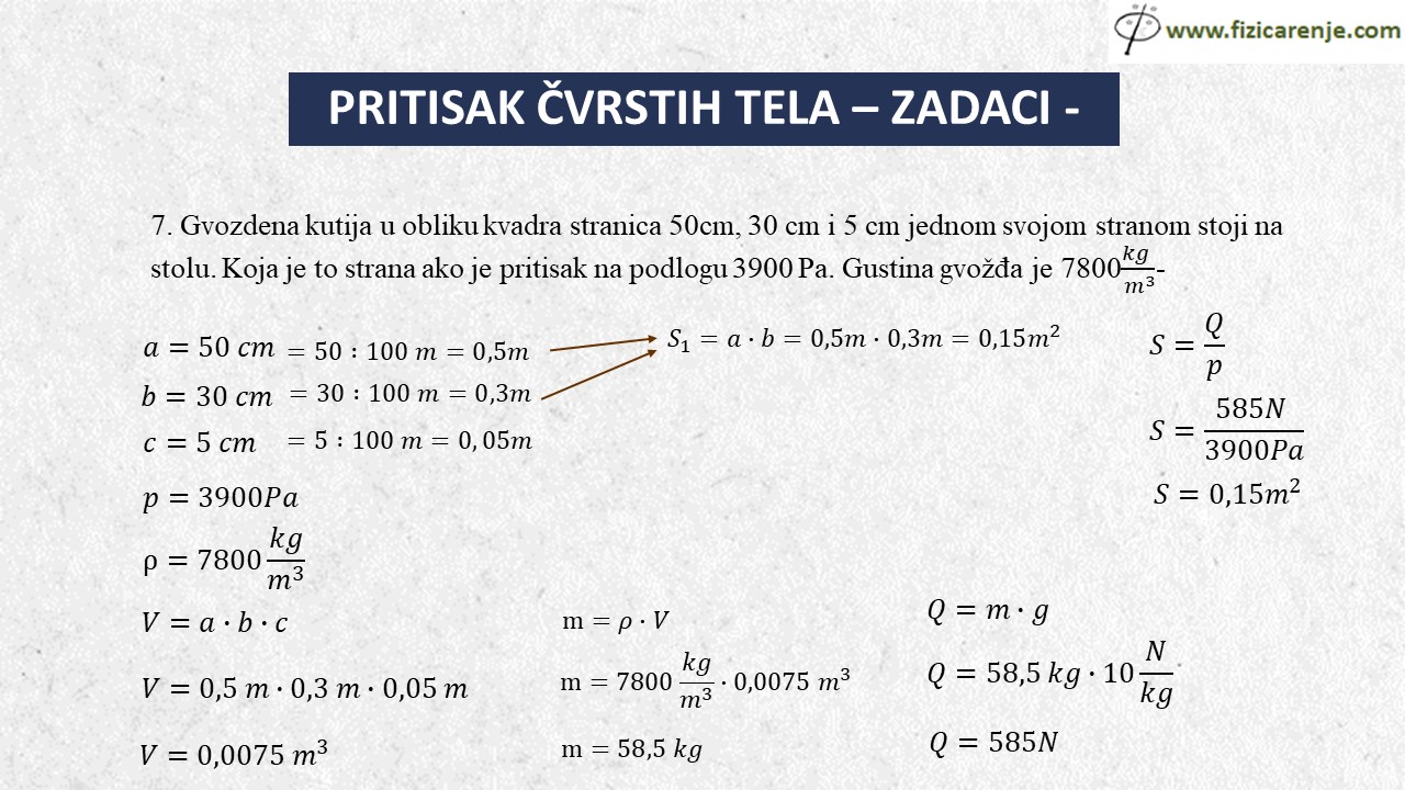 pritisak čvrstih tela zadaci